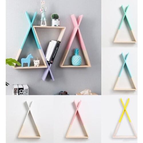 Nordic Style X Trigon Wooden Shelf Wall Hanging Storage Book Shelves Home Kids Baby Room DIY Decorative Bonsai Display Racks