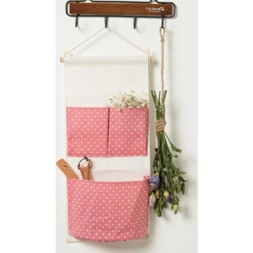 Wall Mounted 2 Pocket Storage Bags Cotton Linen Wardrobe Hang Bag Wall Pouch Cosmetic Toys Organizer Stationery Container Pouch