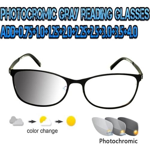 Trend Photochromic Gray Reading Glasses Squared Ultralight High Quality Fashion Men Women+1.0 +1.5 +1.75 +2.0 +2.5 +3 +3.5 +4