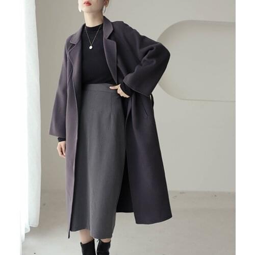 Autumn Winter Women Elegant Long Wool Coat Solid Color Long Sleeve Jacket Outerwear Korean Ladies Loose Blends Overcoat