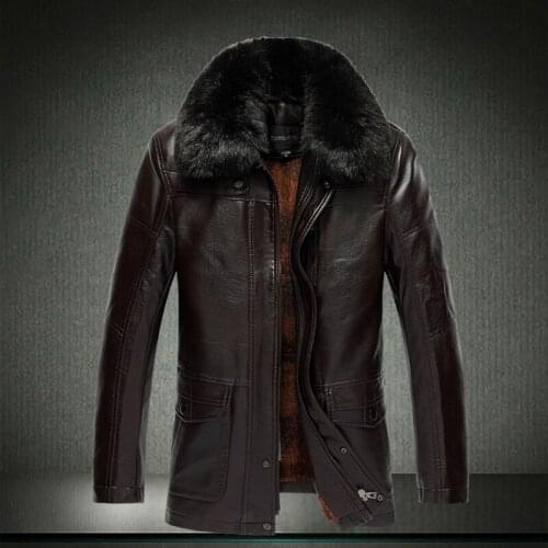 Men Winter Fur Collar Parkas Plus Velvet Fleece Leather Jacket Keep Warm Thick Stylish Mans Coat Big Size 6xl 5xl 7XL 1203