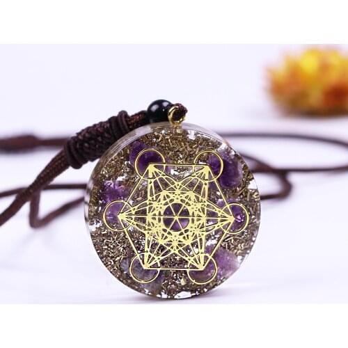 Natural Amethystine Orgonite Pendant Copper shavings Energy Crystal Reiki Pendant Necklace Improve Fortune Charms Pendant