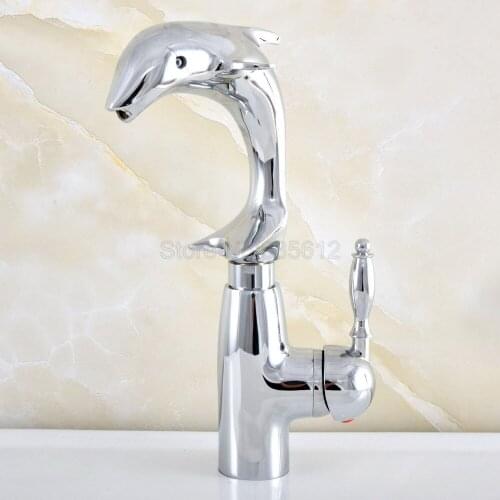 Polished Chrome Wash Basin Tap Bathroom Single Lever Swivel Dolphin Basin Faucet Sink Basin Mixer Tap tsf854