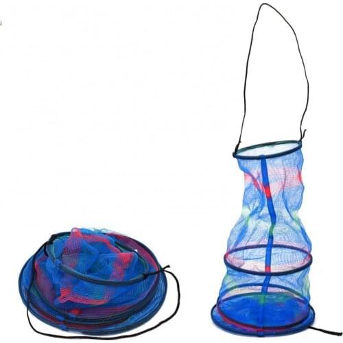 Portable foldable color 3-layer nylon fishing net cage container with drawstring fishing cage fishing gear fishing basket