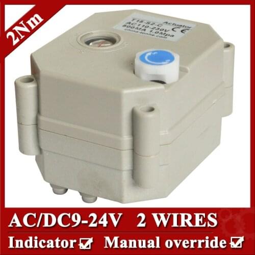 AC/DC9-24V actuated valve actuator, 2 wires(CR202) , 2Nm, with indicator and manual override, power off return function