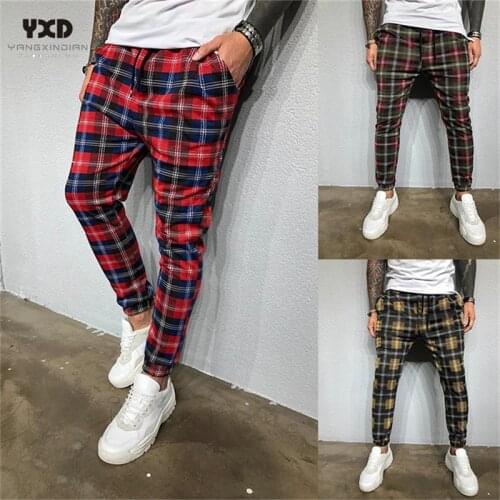 Drop shipping mens casual clothing sports pants Man 3D printed Plaid trousers men streetwear trousers Fashion Slim Pencil Pants