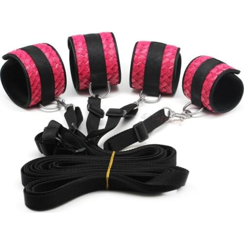 Smspade Pink PU Bedroom Bondage Restraints Kit,Wrist Cuffs Ankle Cuffs Fabric Belt Bondage Gear Toys Sex Adult Products UR-2018