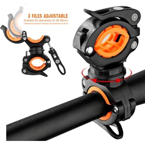 360 Rotating Bike Light bracket clamp Torch Clip Flashlight clip Two-way clipwith non-slip rubber gasket Bicycle spare parts