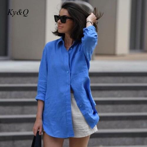 Fashion Street Photo Loose Long Sleeve Shirt Blue 2021 Autumn New Product Women Casual Lapel Blouse High Quality Versatile Tops