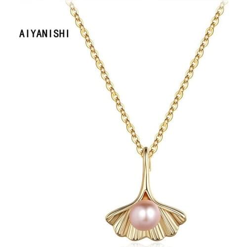 AIYANISHI Retro18K Gold Filled Natural Freshwater Pearl Necklace Shell Pearl Pendant Necklace For Women Wedding Party Jewelry