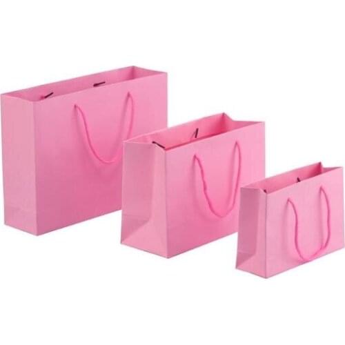 10pcs 10x12x6cm Pink new wedding favor gift paper bag birthday kraft paper Gift Jewelry packaging Bag with Handle paper gift bag