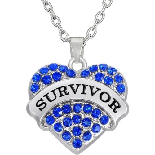 3 Color Rhinestone SURVIVOR Engraved Letters Heart Pendant Necklace Men Women Team Jewelry Souvenirs 5pcs/lot Wholesale