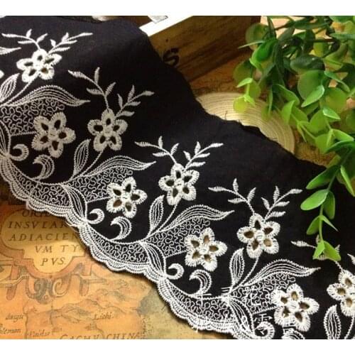 5 yards Width 10cm High Quality Black Cotton Cloth Embroidered Lace Fabric 4'' Width Wholesale