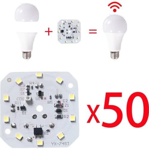 50pcs Sound Sensor LED Lamp Chip 6 10 14Leds Smart Panel Light AC 220V For Bulb Ceiling Light Source Square Round Panel Light