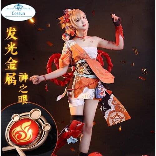 Anime! Genshin Impact Yoimiya Frolicking Flames Elegant Kimono Uniform Cosplay Costume Halloween Party Role Play Suit Women NEW