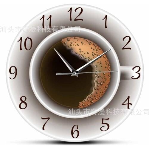 Cup of Coffee with Foam Decorative Silent Wall Clock Kitchen Decor Coffee Shop Wall Sign Timepiece Cafe Style Wall Watch