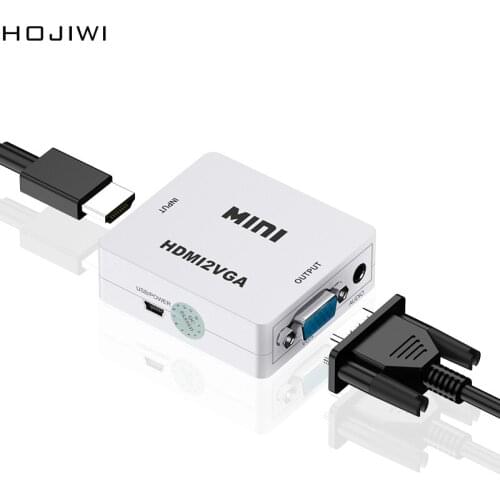 HOJIWI 1080P MINI HDMI-compatible to VGA Converter With Audio VGA2HDMI Video Box Adapter for laptop PC for HDTV Projector AD16