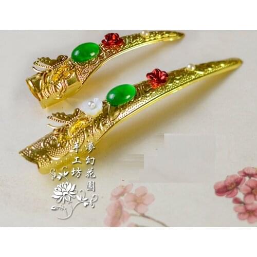 Chinese Golden Long Nails 8/11.5cm Dance Props Nail Decoration Flower Bead Costume Indian Peacock Dancing