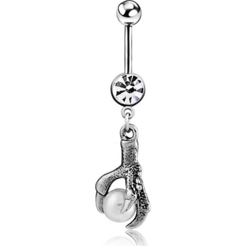 Hot Surgical Steel Dangle Navel Rings Animal Eagle claw Navel Bars Pearl Belly Button Ring Fashion Piercing Body Jewelry Gifts