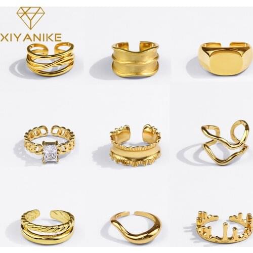 XIYANIKE 925 Sterling Silver Gold Color Geometry Heart Engagement Open Finger Ring For Women Gift Anillos Mujer Party Jewelry