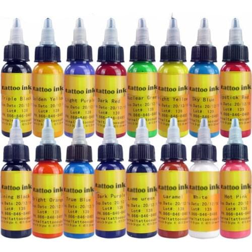 16 Colors Tattoo Pigment Inks 30ML/Bottle Safe Permanent Tattoo Paints Supplies for Body Beauty Tattoo Art for Professional Use