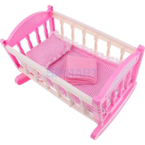 Princess Cradle Bed Dollhouse Furniture Decor for 9-11inch Girl Baby Doll Accessory Kids Pretend Play Toy Birthday Gift
