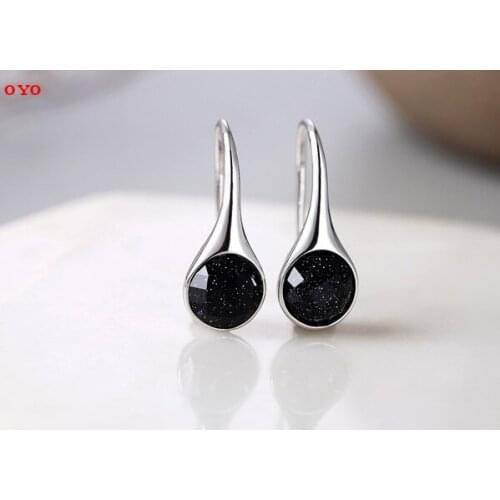 100%s925 silver blue sand stone ring round earrings beautiful dream personality wild earrings