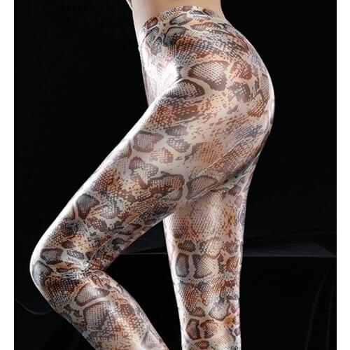 Leopard Snake Print Spandex GLOSSY Pantyhose Shiny Soft Tights Sexy StockingsYoga Pants Training Women Sports Leggings Fitness
