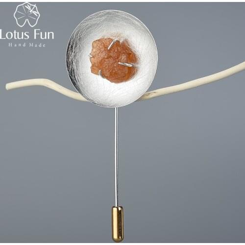 Lotus Fun Real 925 Sterling Silver Natural Gemstone Handmade Original Fine Jewelry Personality Round Brooches for Women Bijoux