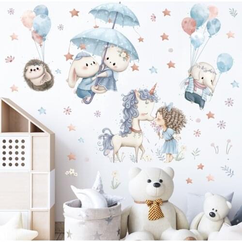 Cute Unicorn Princess Wall Stickers Girls Baby rooms Kids room Wall Decor Decals Removable Room Decoration Stickers Home Decor