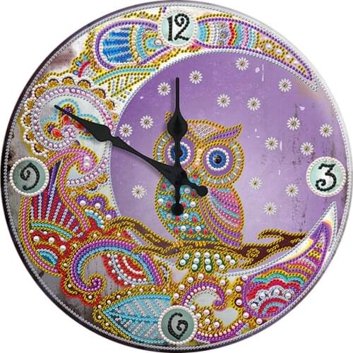 Owl Rhinestone Picture Part Drill Special Shaped Diamond Clock DIY 5D Mosaic Painting Kit for Home Decor
