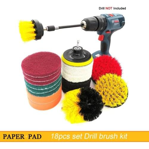 Drill Brush Attachment 18 Pcs Set Bathroom Surfaces Tub, Shower, Tile and Grout All Purpose Power Scrubber Cleaning Kit