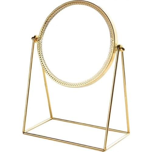 Tabletop Makeup Mirror Round Swivel Table Desktop Standing Cosmetic Mirror, Decorative Metal Frame, Light Gold, Rose Gold