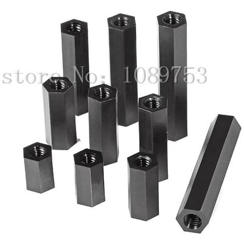 100PCS M3 Hex Tapped Nylon Spacer Stand-Off Female to Female Black