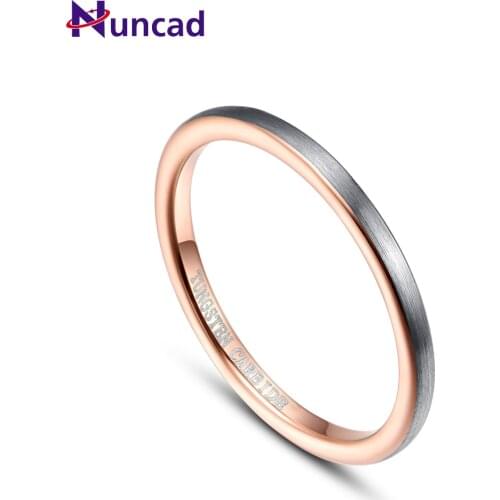 New Nuncad 2mm Width Surface Brushed Inner Ring Rose Gold Tungsten Steel Ring Promise Anel Masculino Tungsten Carbide Ring