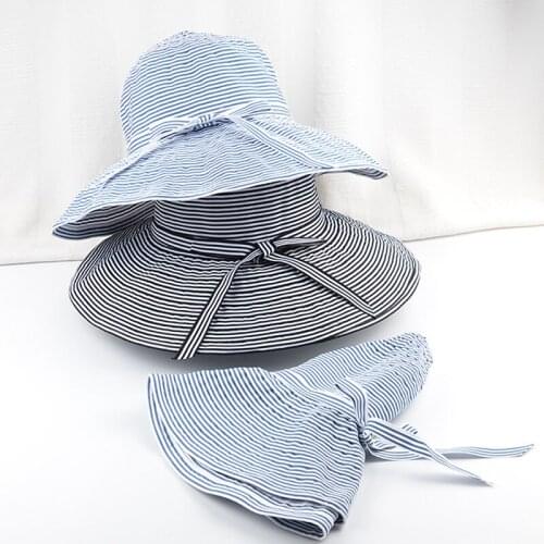 Stripe Beach Bucket Hat Unisex Caps Hip Hop Women Summer Panama Cap Beach Sun Foldable Hat