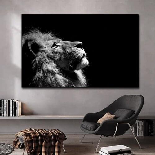 African Animal Lion Posters and Print Black and White Wall Art Canvas Oil Painting Picture for Living Room Decor Home Decoration