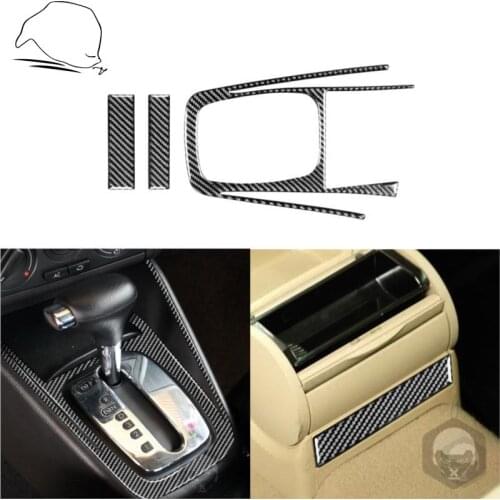 2PCS Carbon Fiber Gear Box Frame Shifter Surround Cover Water Cup Trim Car Accessories For Volkswagen VW Golf 4 MK4 1999-2004