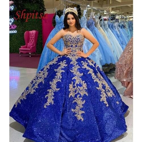 Royal Blue Luxury Quinceanera Dresses Plus Size Ball Gown Masquerade Princess Girl Sequin Long Sweet 16 Prom Dress for 15 Years