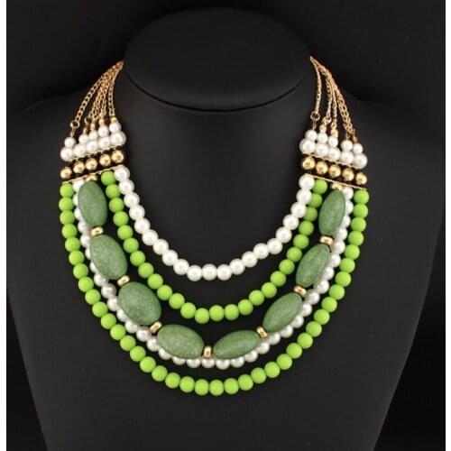 UKEN Multi layers Beaded Stones Imitation Pearl Necklaces For Women Statement Collar Choker Necklace Maxi Jewelry For Dress