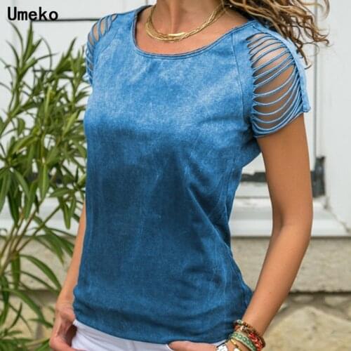 Umeko 2020 Summer Women Short Sleeve Gradient Color Tunic Tops T-shirts Ladies Sexy O-neck Solid Color Tops Casual Blouse Shirt