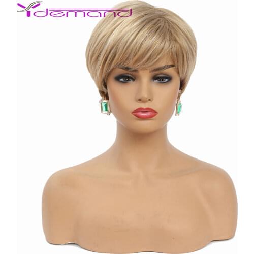 Y Demand Synthetic Blonde Wigs Pixie Cut Short Straight Wigs For Women Nature Daily Use Hairs