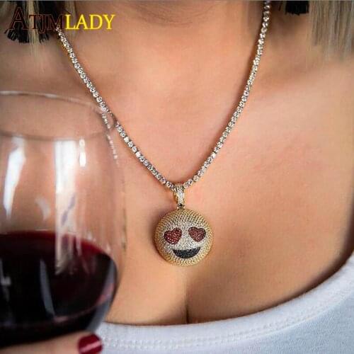 Hip Hop Bling Women Jewelry Personality Pendant Iced Out Cubic Zirconia Micro Pave CZ Heart Smile Charm Rope Chain Necklace