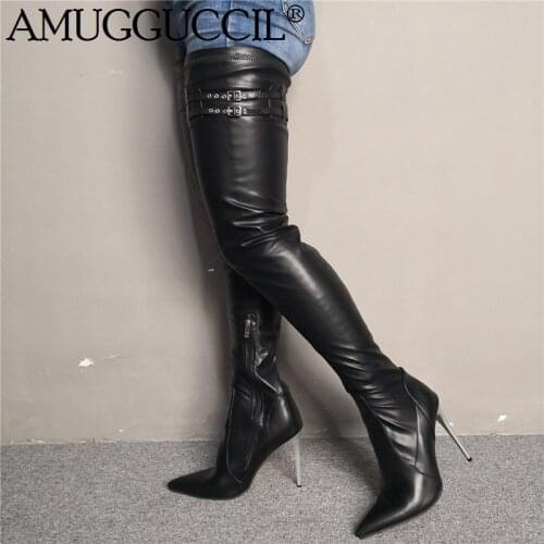 2020 New Plus Big Size 35-47 Black Zip Fashion Sexy Over The Knee Thigh High Heel Autumn Winter Female Lady Womens Boots X1843