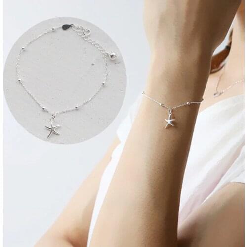 925 Sterling Silver Round Bead Star Charm Bracelet &Bangle For Women Wedding Party Jewelry SL346