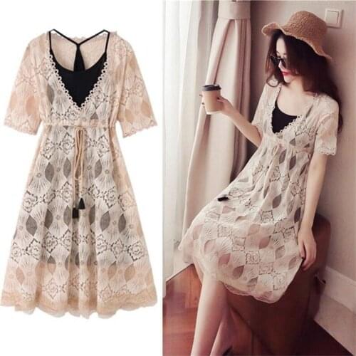 New Fashion Big Size S-3XL Women Dress Short Sleeve Lace Dresses Summer Two Piece Lace Dress Sexy Lady A-line Dress Vestidos 787