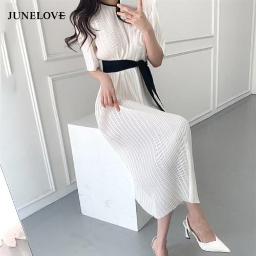 2020 New Summer Fashion Women Vintage Loose High Waist Slim Was Thin Elegant Folds High Waist Maxi Dress Vestidos