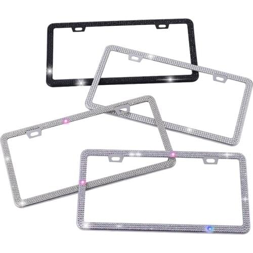 1pc Crystal License Plate Frame Women Luxury Handcrafted Rhinestone Car Frame Plate With Lgnition Button Fit For U.S Model