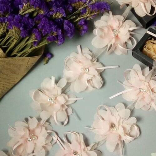 1 yard Light Pink Rhinestone Pearl Beaded Flower Embroidered Lace Trim Floral Applique Patches Wedding Dress Fabric Sewing New