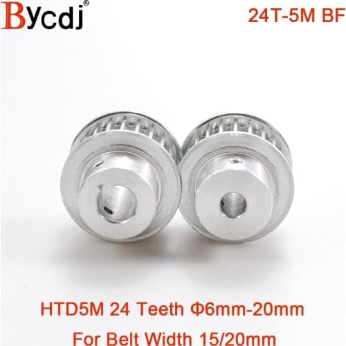 24 Teeth HTD 5M Synchronous Pulley Bore 6/6.35/8/10/12/12.7/14/15/16mm for Width 15/20mm BF HTD5M Timing Belts wheel With keyway